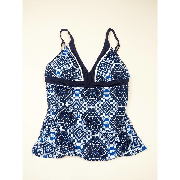 Tommy Bahama Indigo Cowrie Diamonds Over The Shoulder Shirred Tankini To… - Picture 4 of 10